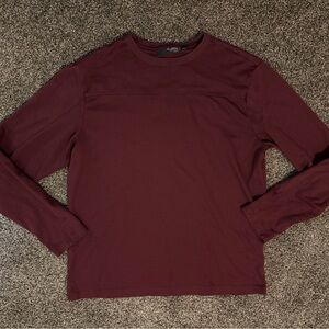 Murano Liquid Luxury Slim Fit 100% Cotton Maroon Red Long Sleeve Tee Shirt Top
